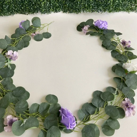 6.5 Foot Lavender Purple Rose White Flower Eucalyptus Garlands Custom Vine New - Picture 4 of 6